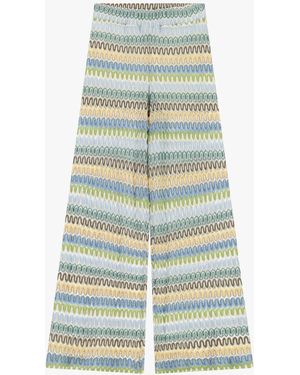 Dixie Pantalon Palazzo Imprimé Zig Zag Taille Haute - Vert
