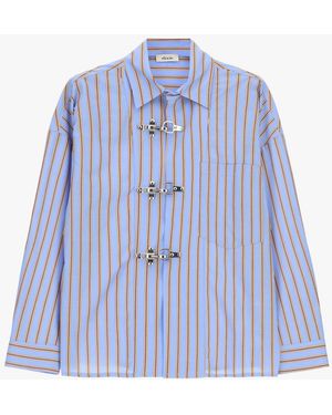 Dixie Camicia A Righe Chiusura Con Ganci E Taschino - Blu