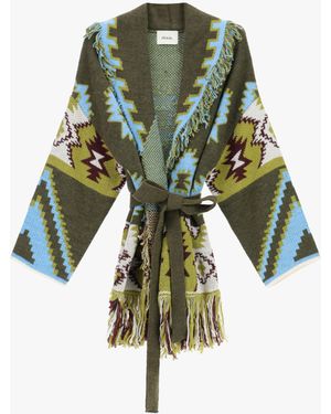 Dixie Cappotto Con Cintura E Frange Motivo Geometrico - Verde