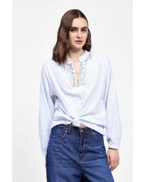Dixie Camicia Con Collo Coreano E Perline - Bianco