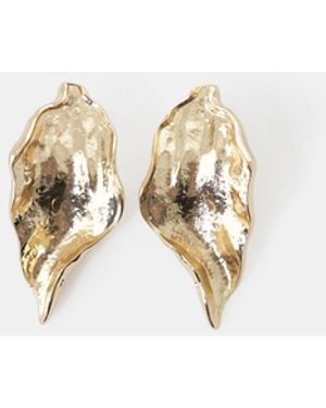 Dixie Boucles D'Oreilles Clous Motif Feuille Sculptée - Métallisé