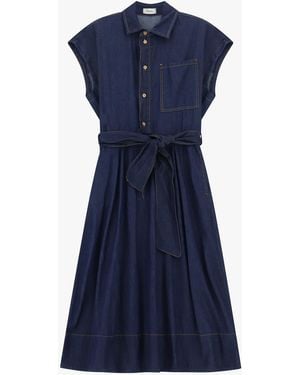 Dixie Robe Chemise Mi-Longue Avec Ceinture Et Poche - Bleu