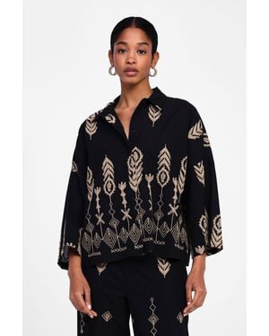 Dixie Camicia Con Maniche 3/4 E Stampa - Nero