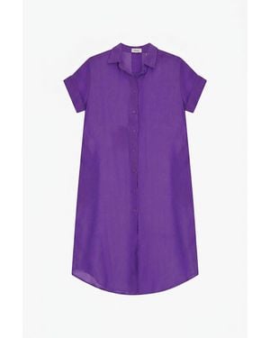 Dixie Robe Chemise Mi-Longue À Manches Courtes Boutonnée - Violet
