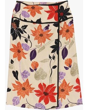 Dixie Gonna Midi Vita Alta Stampa Floreale - Rosso