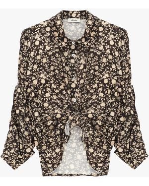 Dixie Chemise Imprimé Fleuri Ajustée Nouée Devant - Blanc