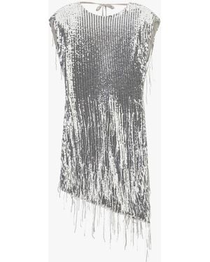Dixie Robe Courte À Sequins Avec Franges Asymétriques - Gris
