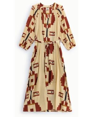 Dixie Robe Mi-Longue Imprimé Géométrique Ceinture Assortie - Neutre