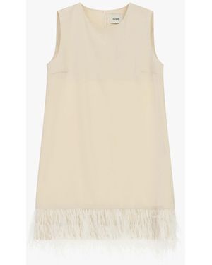 Dixie Abito Corto Senza Maniche Con Bordo Piumato - Bianco