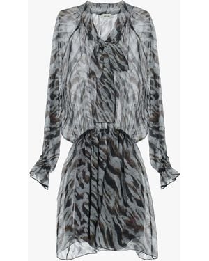 Dixie Robe Courte Imprimée Animal À Manches Longues - Gris