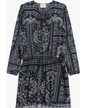 Dixie Robe Courte À Imprimé Cachemire Froncée Manches Longues - Bleu