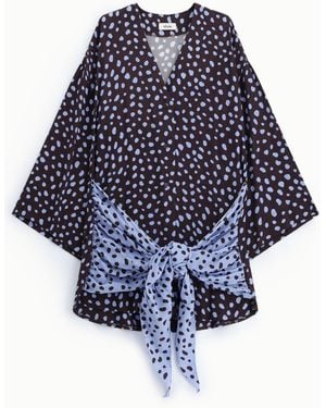 Dixie Abito Corto Stampa Pois Con Maniche Lunghe - Blu