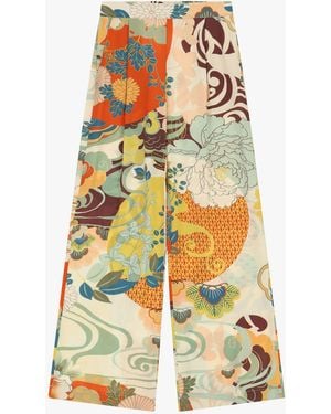 Dixie Trousers Palazzo Fantasia Floreale Vita Alta - Giallo