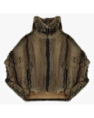 Dixie Outer Jacket Eco-Fur Zip Collo Alto - Marrone