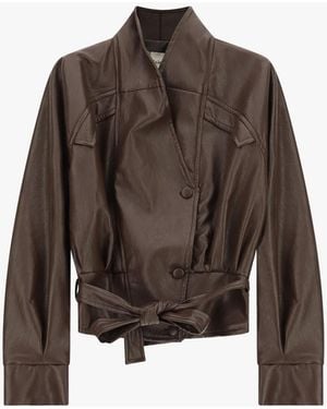 Dixie Veste Effet Cuir Avec Ceinture Et Boutons - Marron