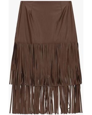 Dixie Gonna Midi Con Frange E Vita Alta - Marrone
