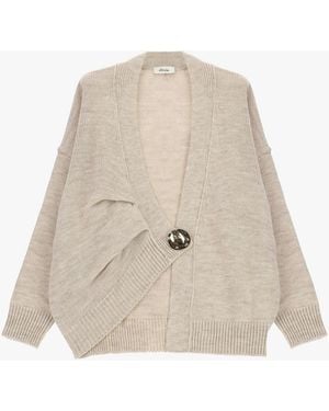 Dixie Cardigan Oversize Con Maxi Bottone Decorativo - Neutro