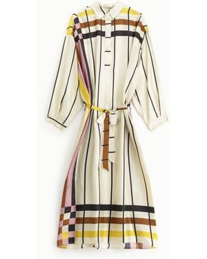 Dixie Abito Midi A Righe Con Cintura E Collo Classico - Metallizzato