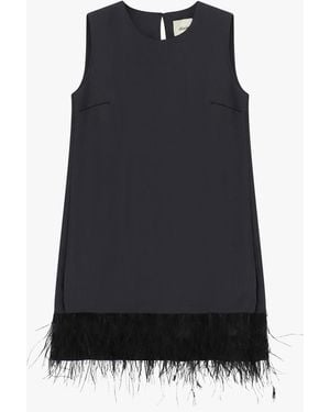Dixie Abito Corto Senza Maniche Con Piume Alla Base - Nero