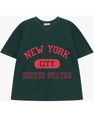 Dixie T-Shirt Imprimé New York Col En V - Vert