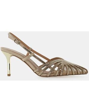 Dixie Décolleté Slingback Punta Chiusa Con Strass E Tacco Medio - Bianco
