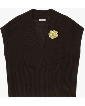 Dixie Pull Sans Manches Col En V Fleur - Noir