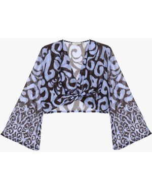 Dixie Top Cropped Fantasia Con Maniche Ampie - Blu