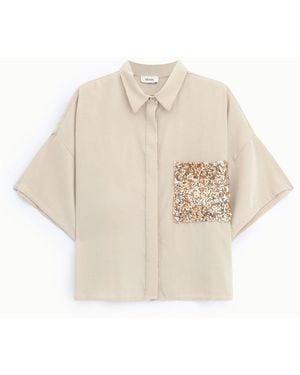 Dixie Camicia Cropped Con Tasca Ricoperta Di Paillettes - Bianco