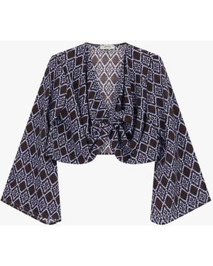 Dixie Top Corto Stampa Geometrica Maniche Lunghe - Blu