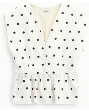 Dixie Gilet Con Peplum E Pois, Scollo A V - Bianco