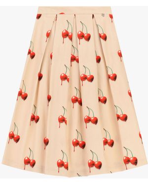 Dixie Gonna Midi A Pieghe Con Stampa Ciliegie - Rosa