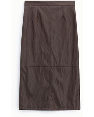 Dixie Jupe Mi-Longue Taille Haute Coutures Devant - Marron