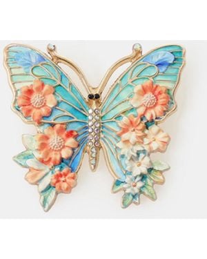 Dixie Spilla Farfalla Smaltata Con Dettagli Floreali - Blu