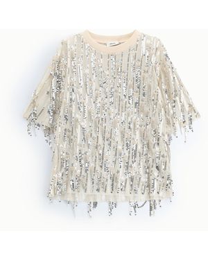 Dixie T-Shirt Con Frange Di Paillettes E Girocollo - Bianco