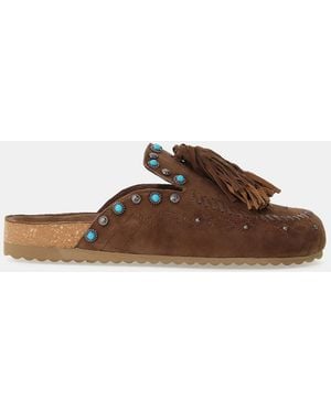 Dixie Flats Con Nappine E Borchie Tonde Turchesi - Marrone