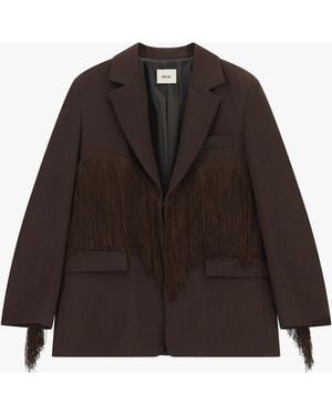 Dixie Blazer Con Frange Decorative E Tasche Frontali - Marrone