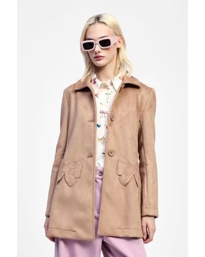 Dixie Cappotto Corto Effetto Suede Con Bottoni E Fiocchi - Neutro