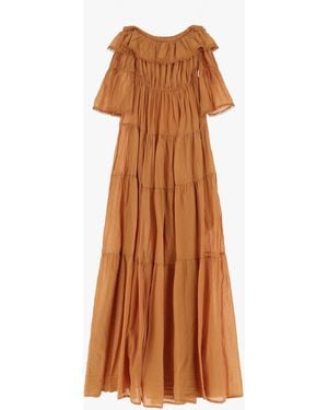 Dixie Robe Longue À Manches Courtes - Marron