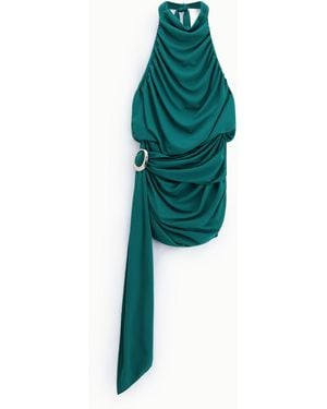 Dixie Abito Corto Drappeggiato Con Scollo All'Americana - Verde