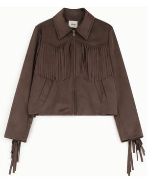Dixie Blazer Con Frange, Zip Frontale E Tasche - Marrone