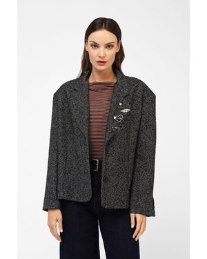 Dixie Blazer Texturizzato Con Chiusura Monopetto E Spille - Nero