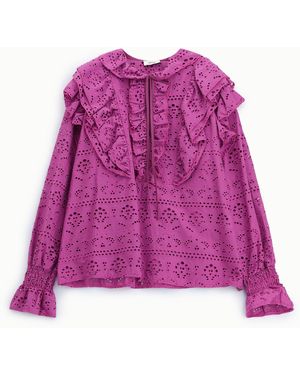 Dixie Blouse Brodée À Volants Et Manches Longues - Violet