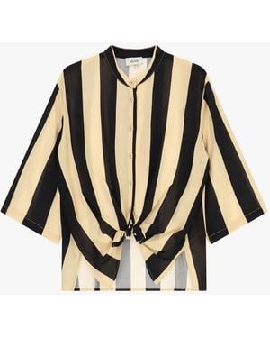 Dixie Camicia A Righe Con Nodo Frontale E Maniche 3/4 - Nero