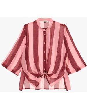 Dixie Chemise À Rayures Manches 3/4 Col Mao - Rouge