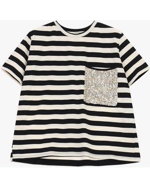 Dixie T-Shirt A Righe Con Taschino Decorato - Nero