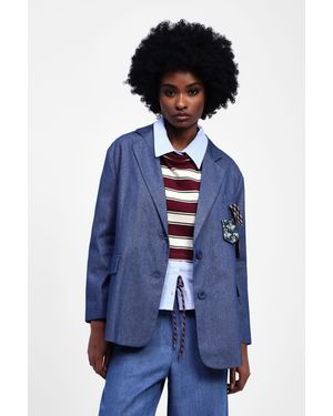 Dixie Blazer Effetto Con Bottoni E Applicazioni - Blu