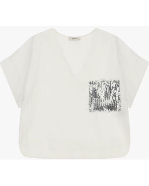 Dixie Blusa Corta Con Tasca Applicata A Paillettes - Bianco