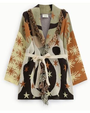 Dixie Cardigan Imprimé Étoiles Avec Franges Et Ceinture - Neutre