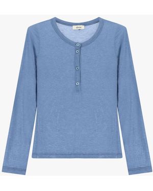 Dixie T-Shirt Manches Longues Col Rond Avec Boutons - Bleu