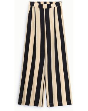 Dixie Pantaloni Palazzo A Righe Con Vita Elasticizzata - Bianco